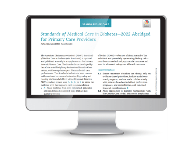Standard of medical care in diabetes article inside a computer screen