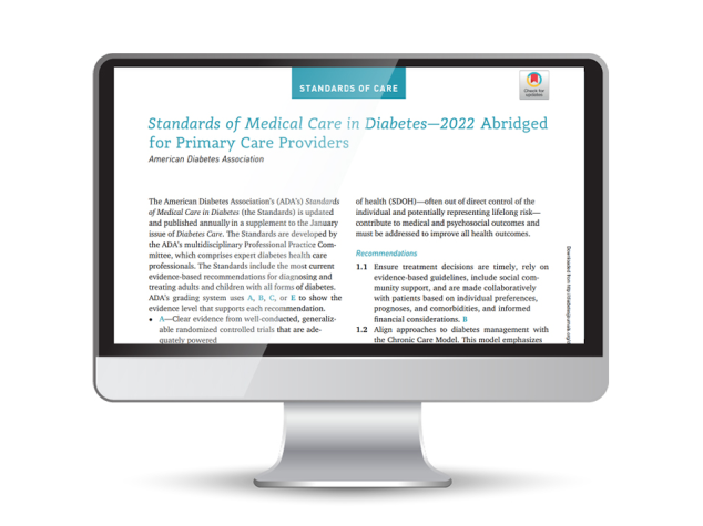 Standard of medical care in diabetes article inside a computer screen